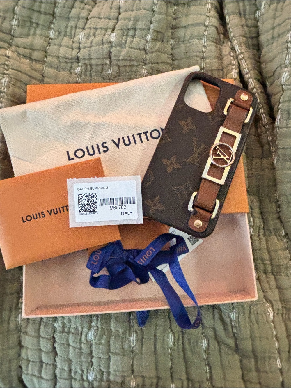 Louis Vuitton Brown Monogram Leather Strap Phone Case with Gold Hardware